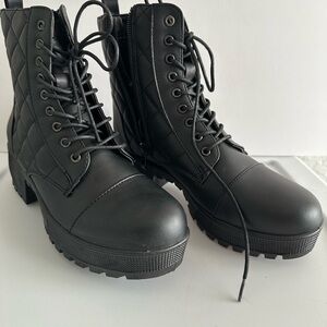 Faux Leather Combat Boots